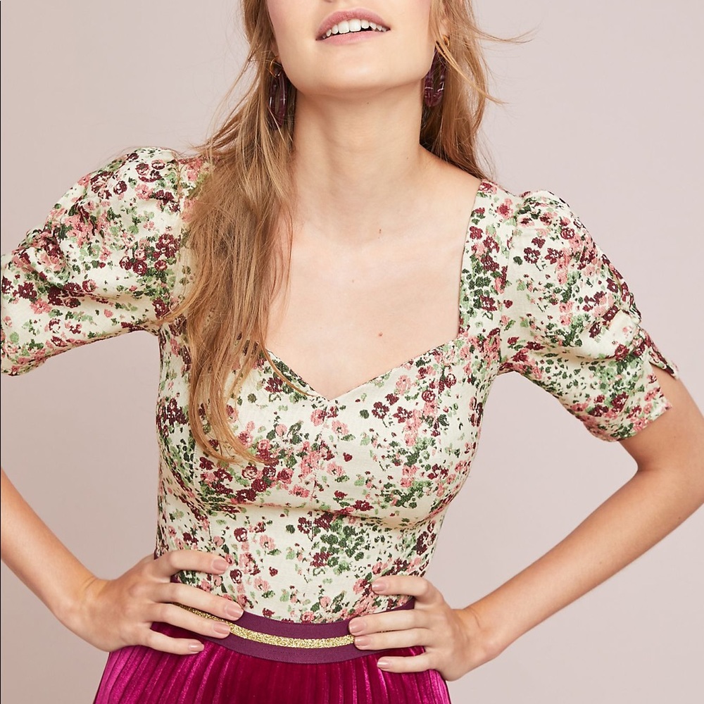 Anthropologie Maeve sweetheart shirt puff sleeve 8